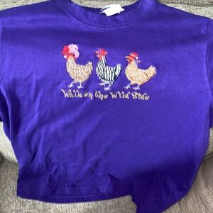 BonWorth Purple Short Sleeve Tee with Whimsical Rooster Design